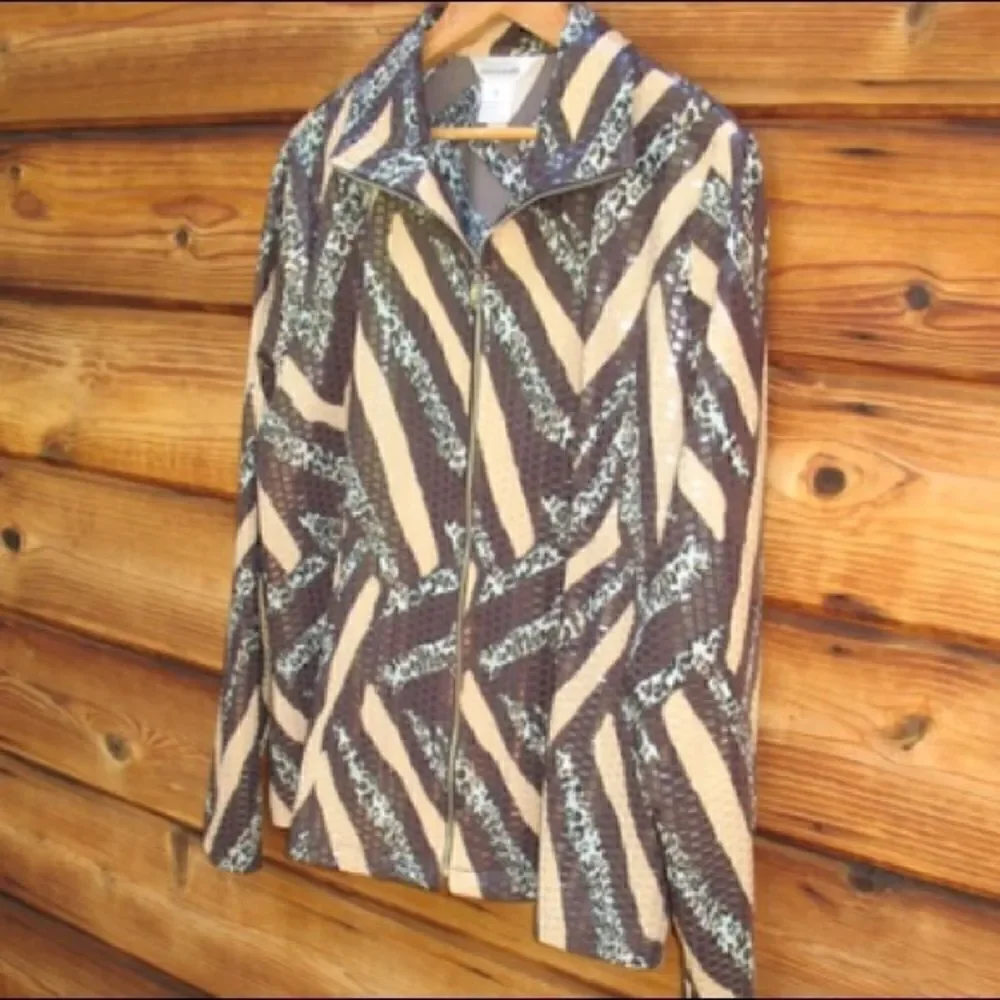 Misook  Brown Leopard Sequin Jacket XL